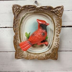 Vintage Porcelain Ceramic Cardinal Red Bird 3D Wall Hanging, Made in Japan MCM